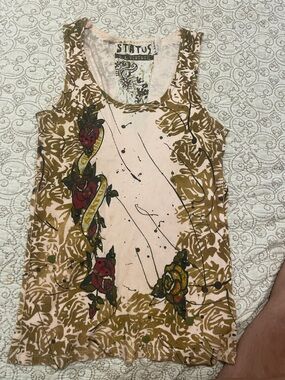 Status Pink Floral Graphic embellished  Ribbed Tank Top